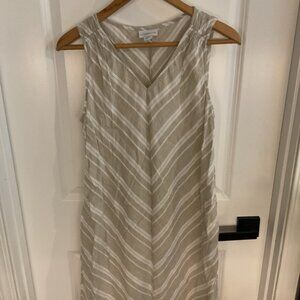 Liz Claiborne - V-neck Striped Sleeveless Dress - Tan & White - Ladies Sz Small